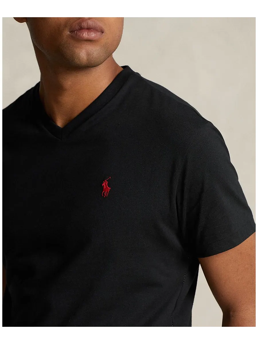 Мужская классическая футболка с V-образным вырезом Polo Ralph Lauren — изображение 3 из 5, черный