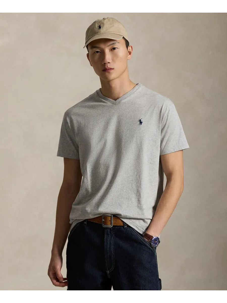 Мужская классическая футболка с V-образным вырезом Polo Ralph Lauren — изображение 1 из 5, серый