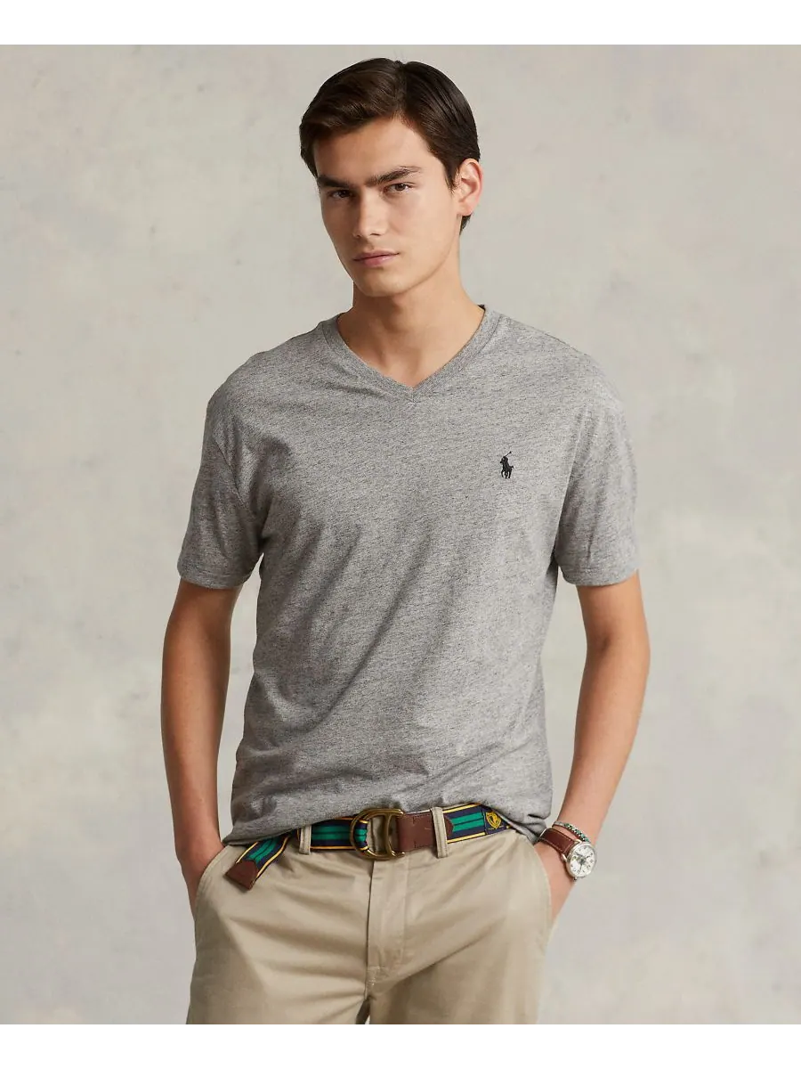 Мужская классическая футболка с V-образным вырезом Polo Ralph Lauren — изображение 1 из 4, темный серый