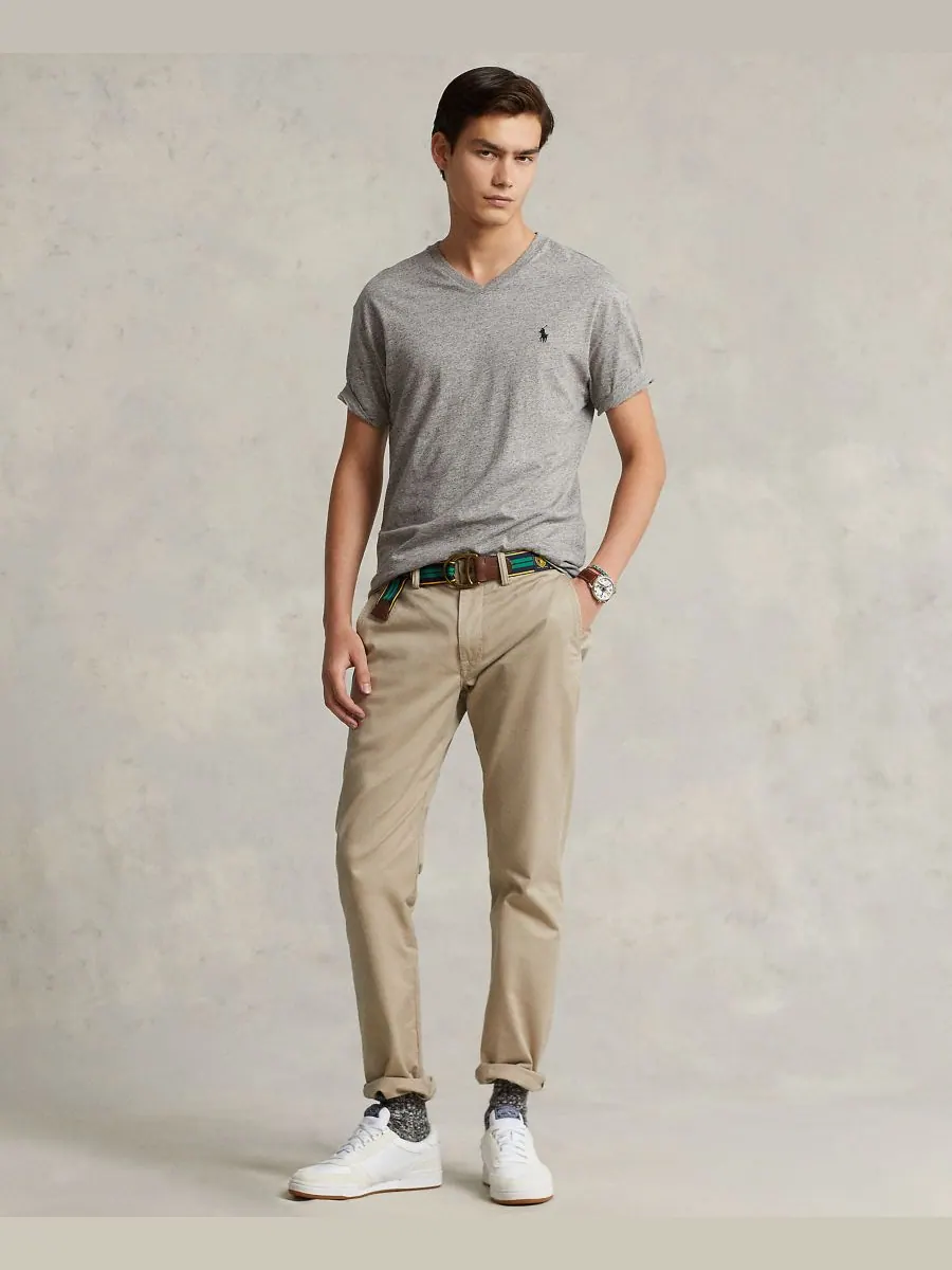 Мужская классическая футболка с V-образным вырезом Polo Ralph Lauren — изображение 2 из 4, темный серый