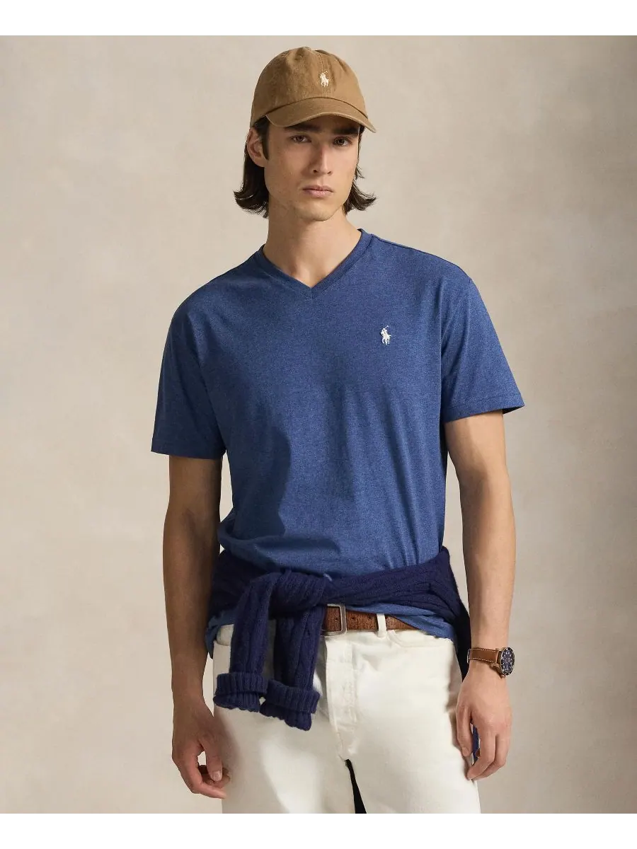 Мужская классическая футболка с V-образным вырезом Polo Ralph Lauren — изображение 1 из 5, синий