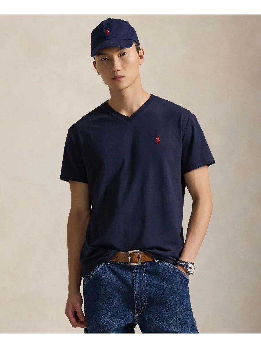 Мужская классическая футболка с V-образным вырезом Polo Ralph Lauren — изображение 1 из 5, синий