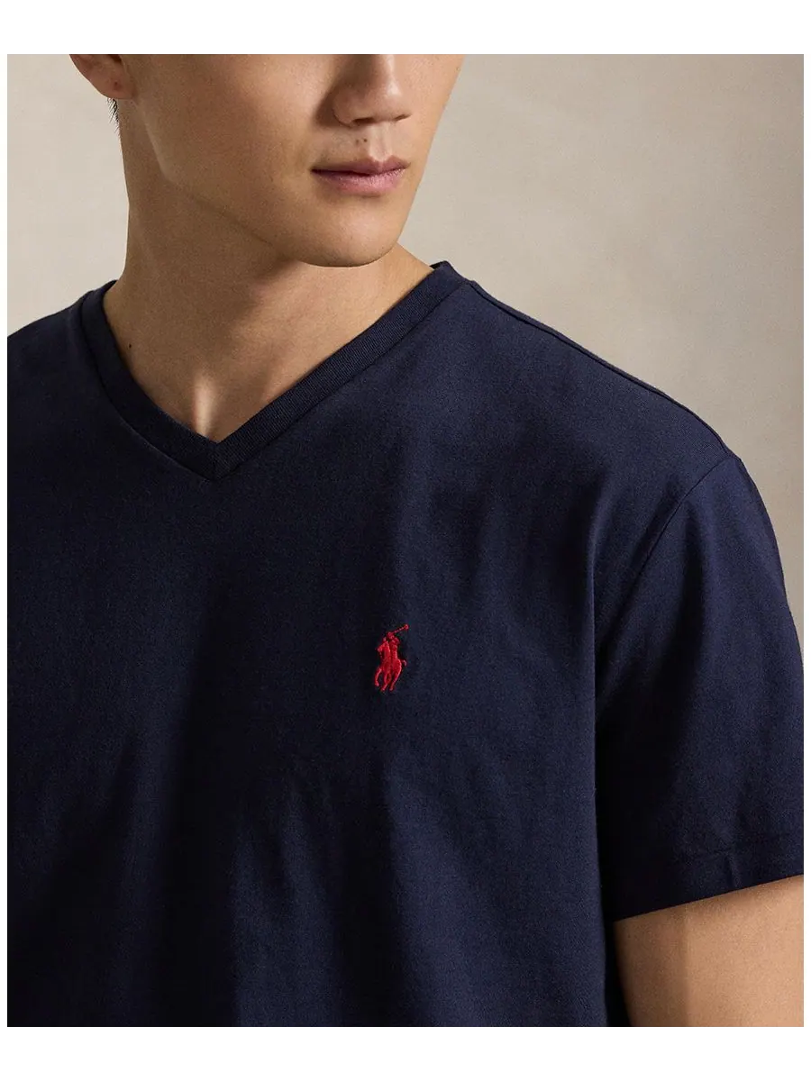 Мужская классическая футболка с V-образным вырезом Polo Ralph Lauren — изображение 3 из 5, синий