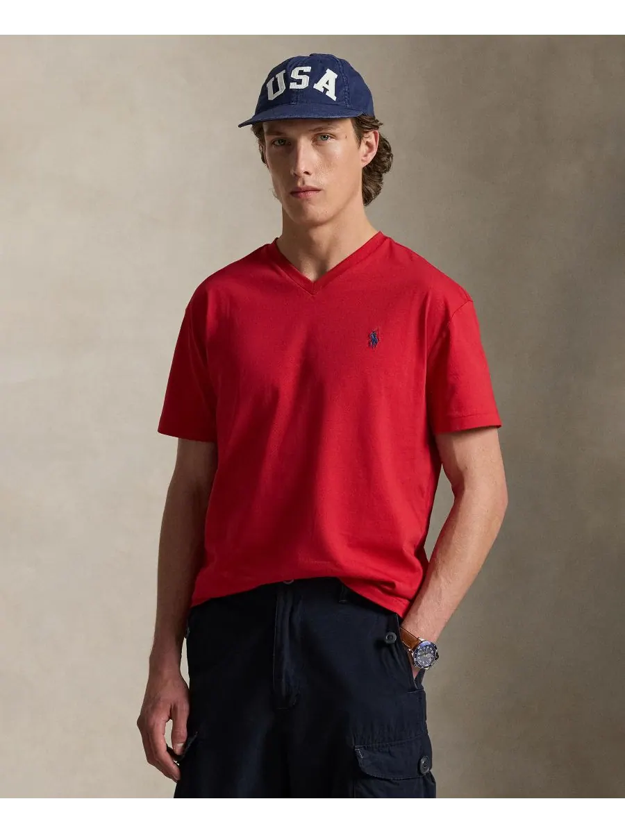 Мужская классическая футболка с V-образным вырезом Polo Ralph Lauren — изображение 1 из 5, красный