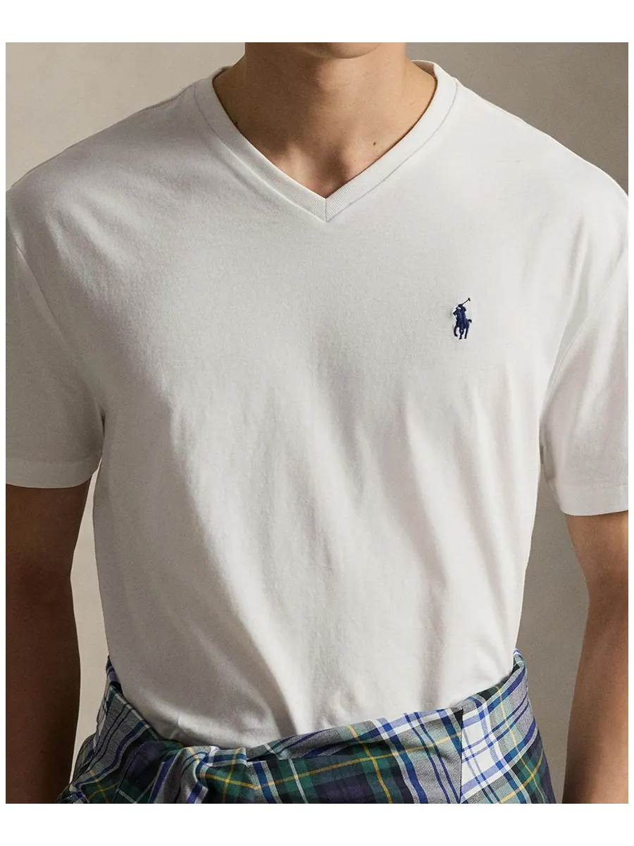 Мужская классическая футболка с V-образным вырезом Polo Ralph Lauren — изображение 3 из 5, белый