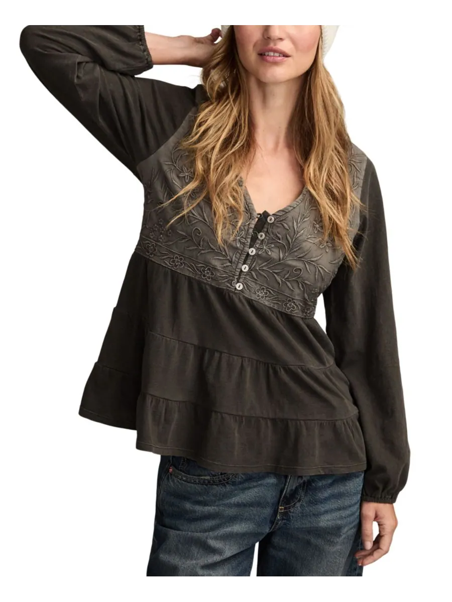 Женская вышитая кокетка, многослойный топ с длинными рукавами Lucky Brand
