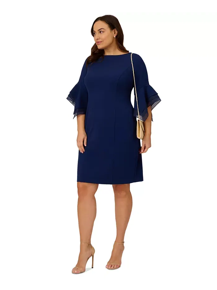 Платье-футляр с ярусными манжетами и рукавом 3/4, plus size Adrianna Papell — изображение 2 из 4, темно-синий
