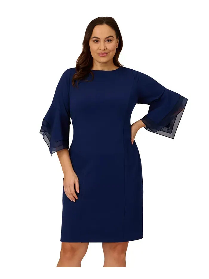 Платье-футляр с ярусными манжетами и рукавом 3/4, plus size Adrianna Papell — изображение 3 из 4, темно-синий