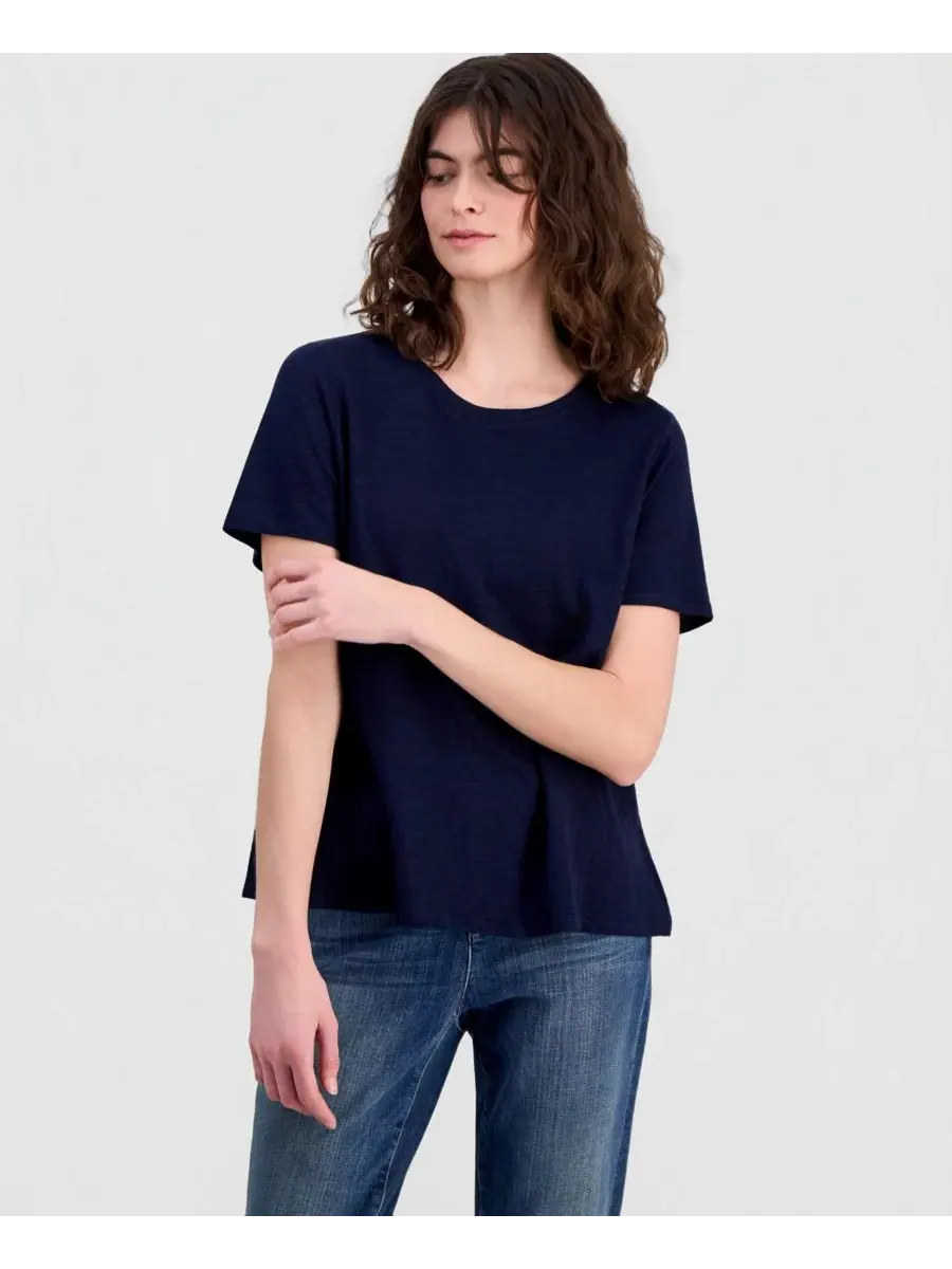Женская футболка с круглым вырезом из льняного трикотажа Eileen Fisher — изображение 1 из 3, чернильный