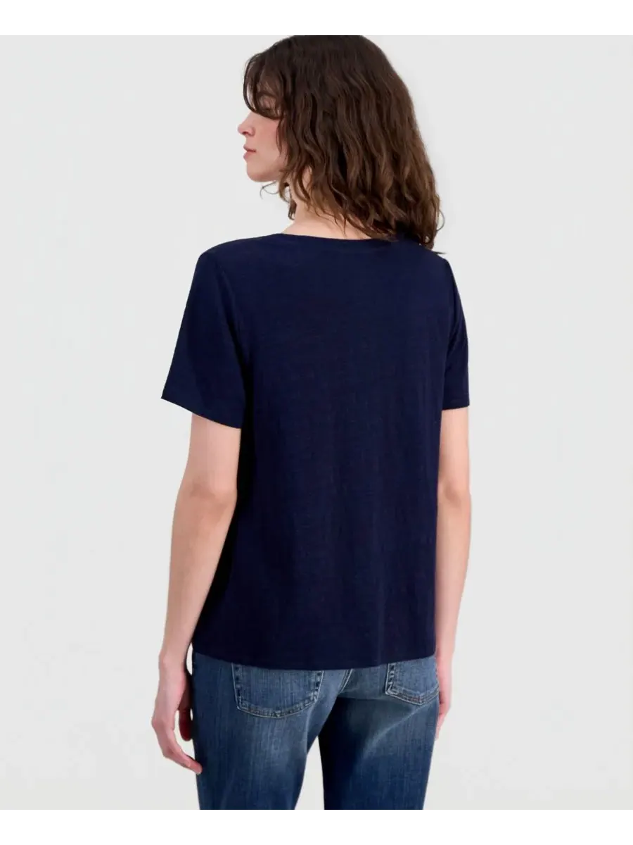 Женская футболка с круглым вырезом из льняного трикотажа Eileen Fisher — изображение 2 из 3, чернильный
