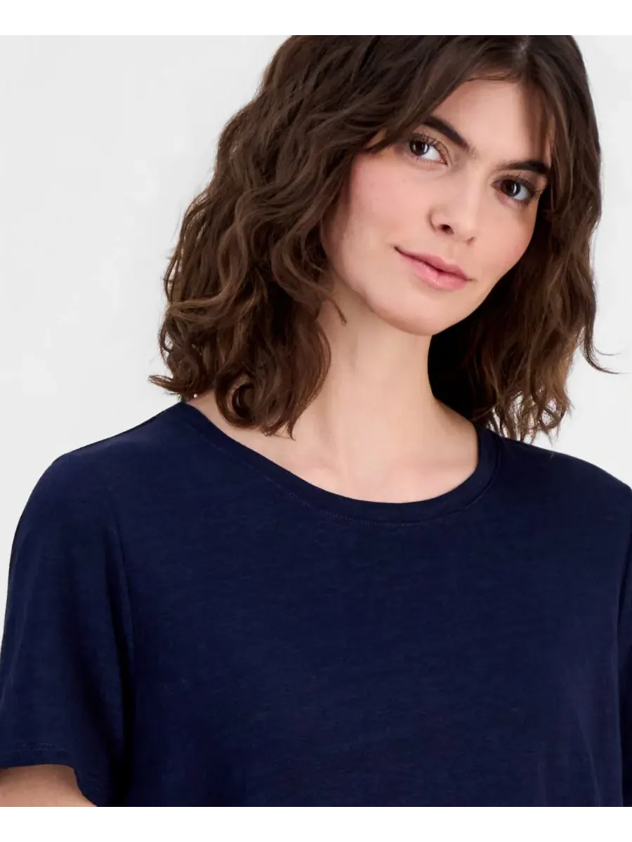 Женская футболка с круглым вырезом из льняного трикотажа Eileen Fisher — изображение 3 из 3, чернильный