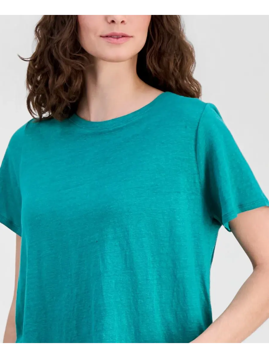 Женская футболка с круглым вырезом из льняного трикотажа Eileen Fisher, Sstar — изображение 2 из 4