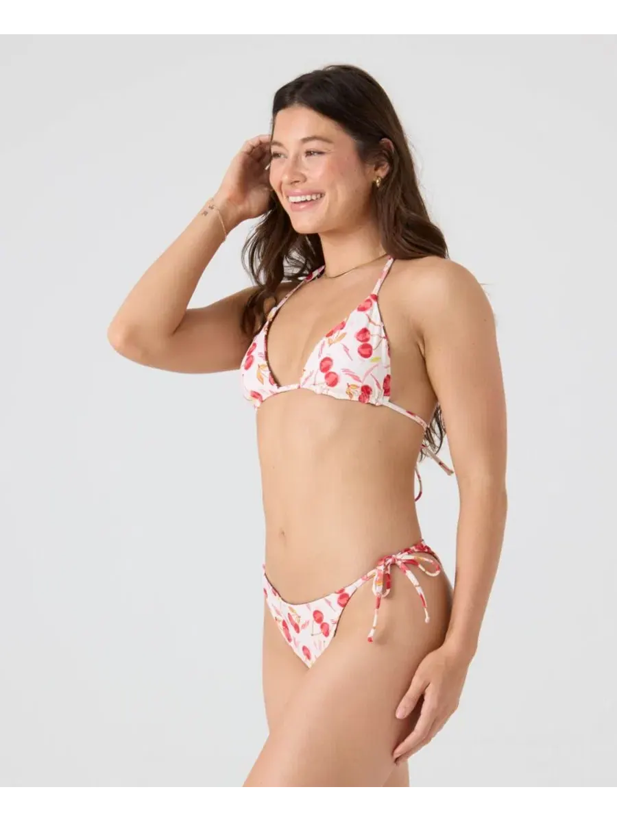 Женский двусторонний мини-бикини-топ Tiki Tri Halter с принтом вишни Roxy — изображение 3 из 10, красный кремовый