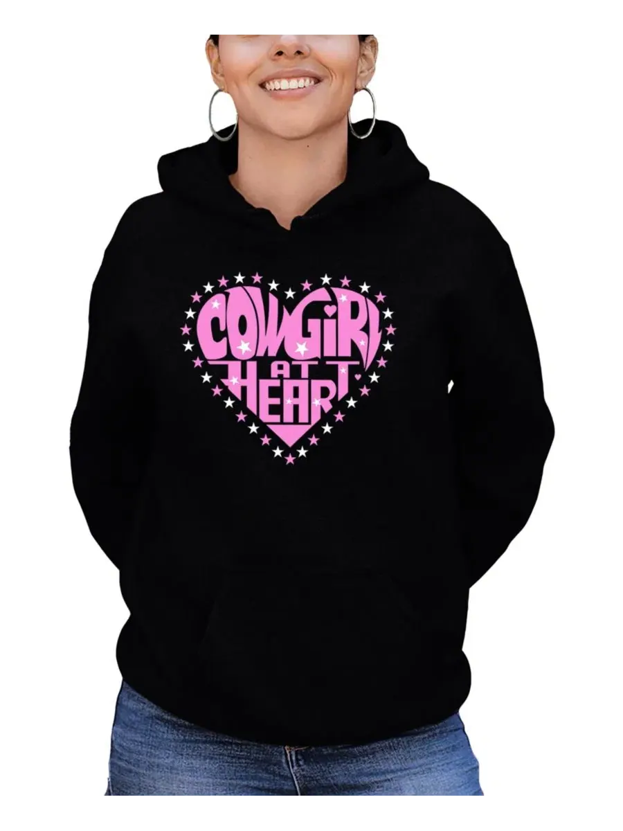 Женская толстовка с капюшоном "Cowgirl at Heart" с надписью "Cowgirl at Heart" LA Pop Art — черный