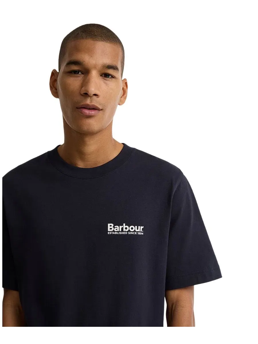 Мужская хлопковая футболка Moonwell с графическим принтом, свободного кроя Barbour — изображение 3 из 4, темный темно-синий