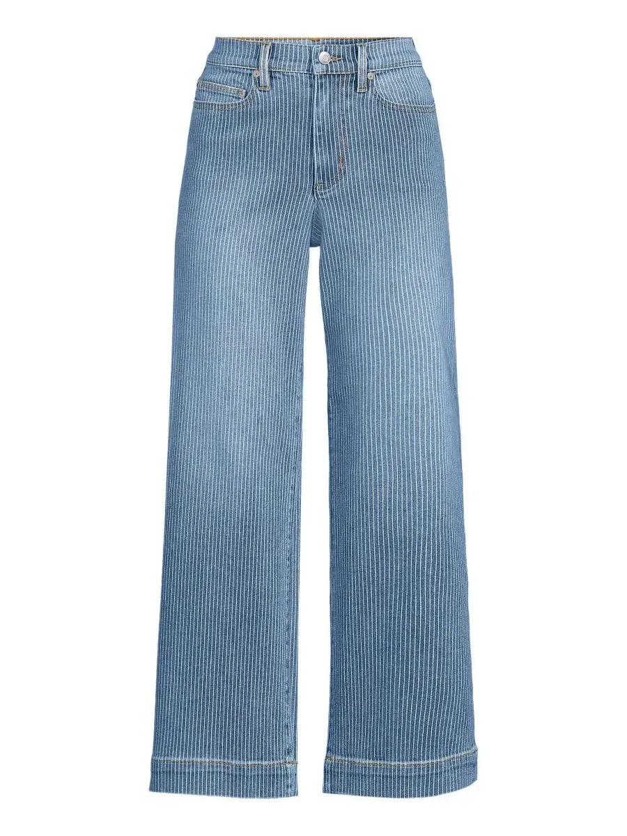 Женские укороченные джинсы Tall Recover Denim с высокой посадкой и широкими штанинами Lands' End — изображение 4 из 4, синий