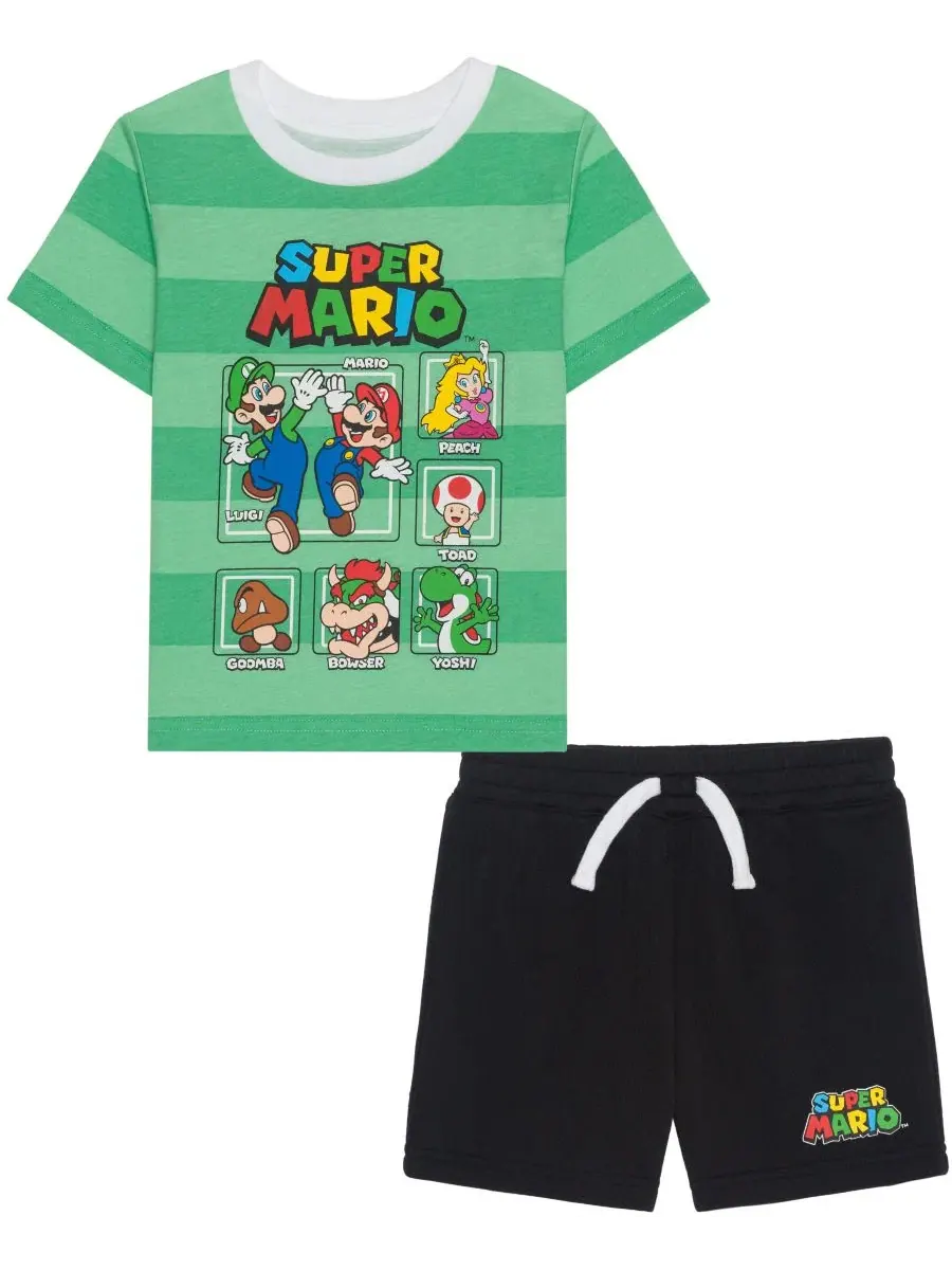 Детский комплект для мальчиков 2T-5T: футболка и шорты Super Mario & Friends, 2 предмета Mario Bros. — черный