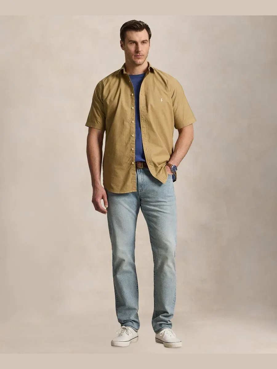 Мужская рубашка в стиле Оксфорд (большой размер) Polo Ralph Lauren — изображение 2 из 5, бежевый