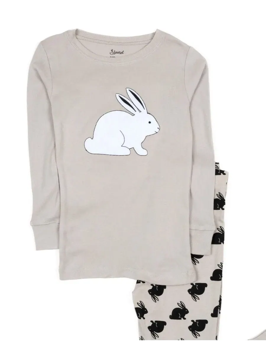 Комплект пижам из хлопка с кроликами Leveret — изображение 3 из 3, серый