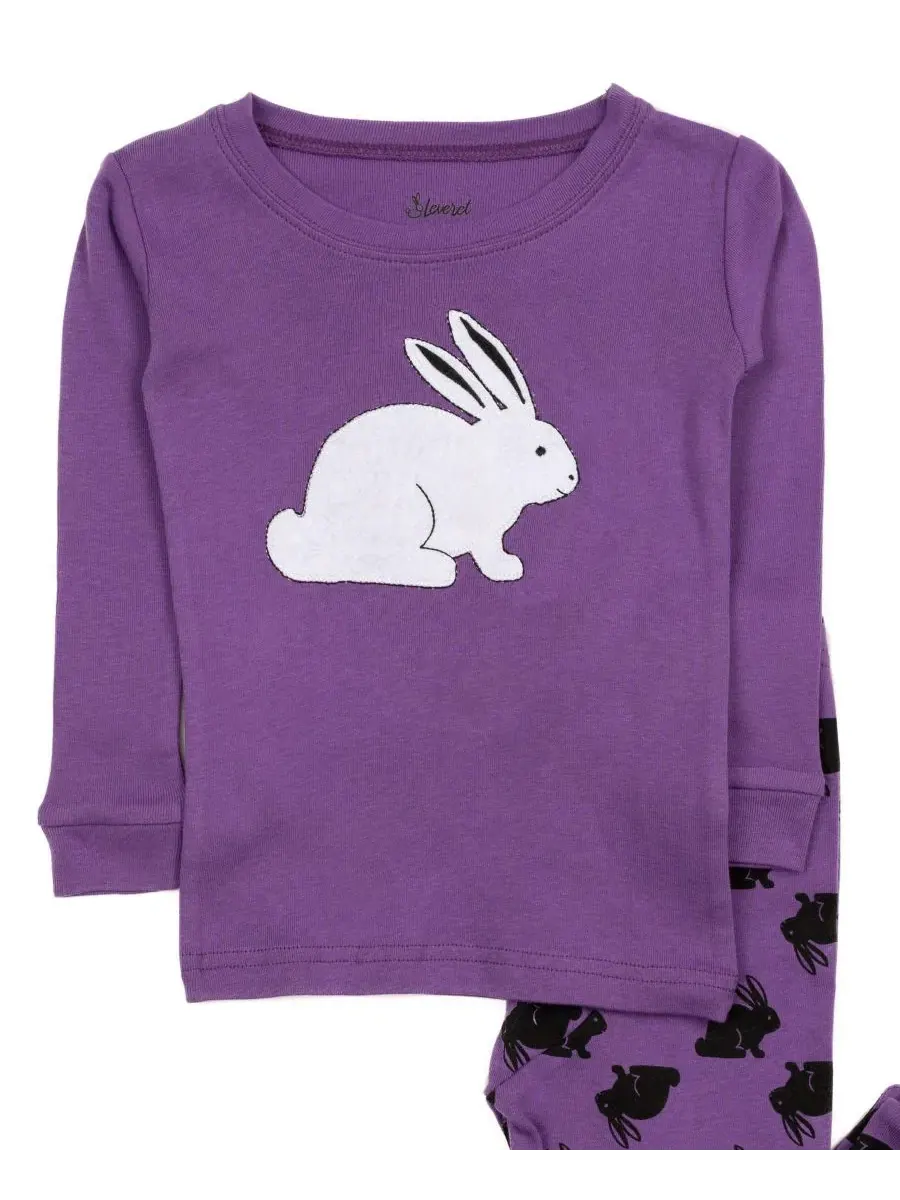 Комплект пижам из хлопка с кроликами Leveret — изображение 2 из 3, фиолетовый