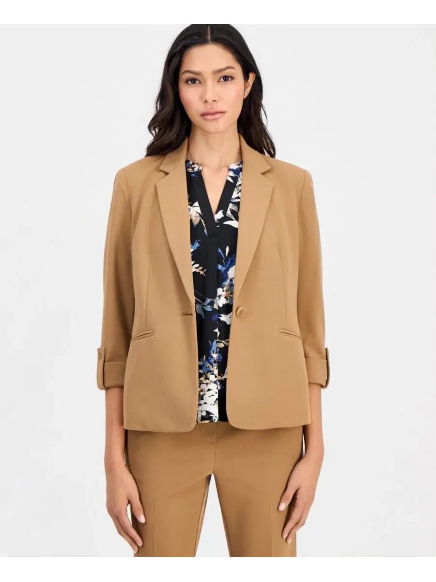 Жакет с рукавом-подворотом и брюки-карго из трикотажа Anne Klein Essentials — изображение 1 из 5, бежевый