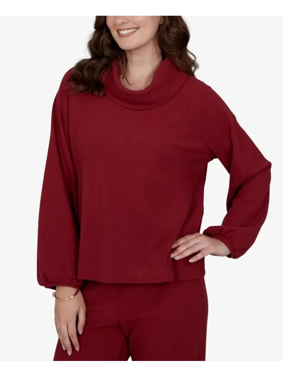 Топ с драпировкой и ребристым трикотажем Petite Cowl Neck Ribbed Top Ruby Rd. — изображение 2 из 14, алый