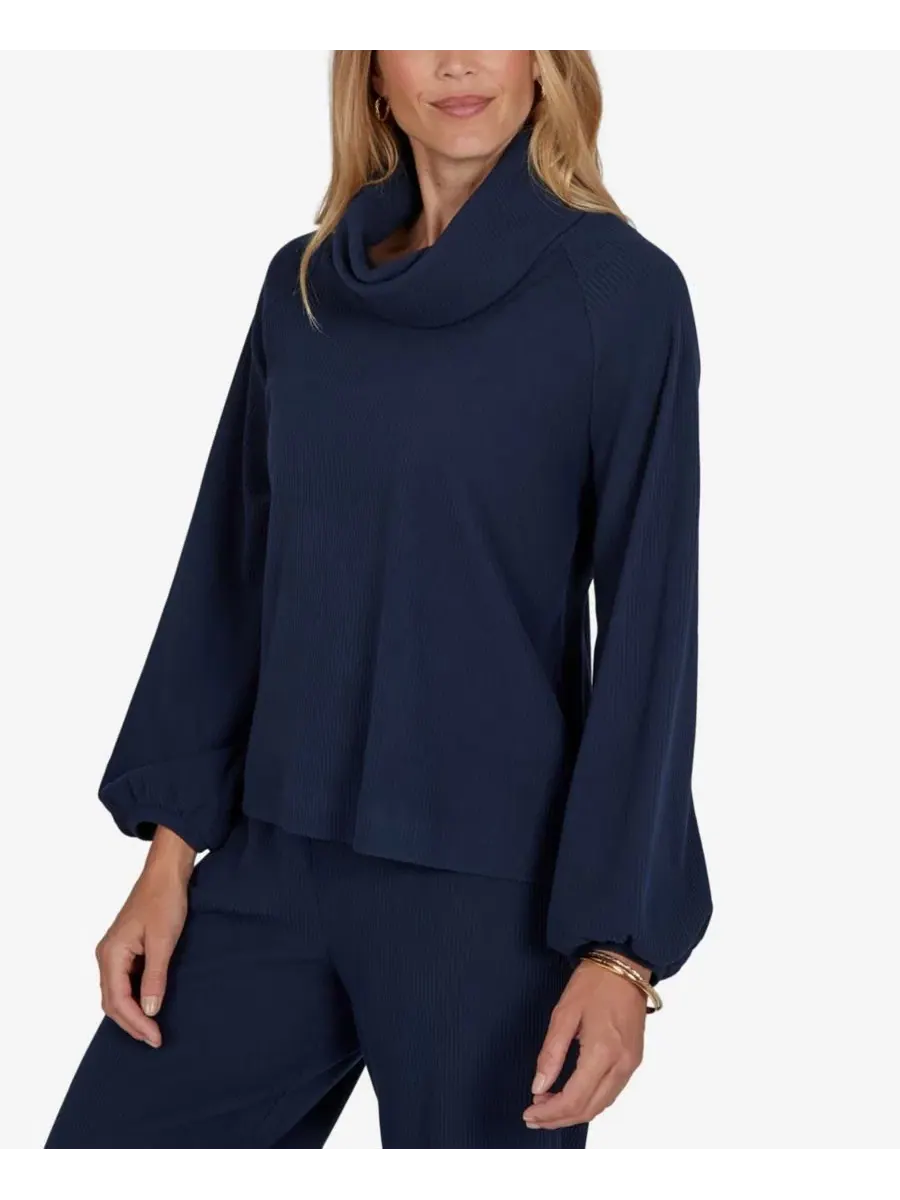 Топ с драпировкой и ребристым трикотажем Petite Cowl Neck Ribbed Top Ruby Rd. — изображение 7 из 14, алый