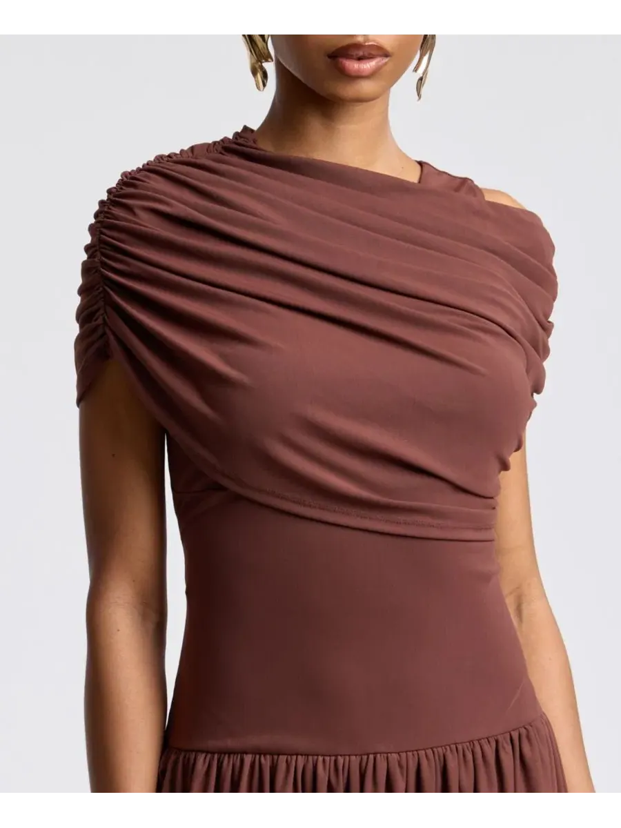 Платье мини с драпировкой и цветочной аппликацией Avec Les Filles — изображение 4 из 7, шоколад