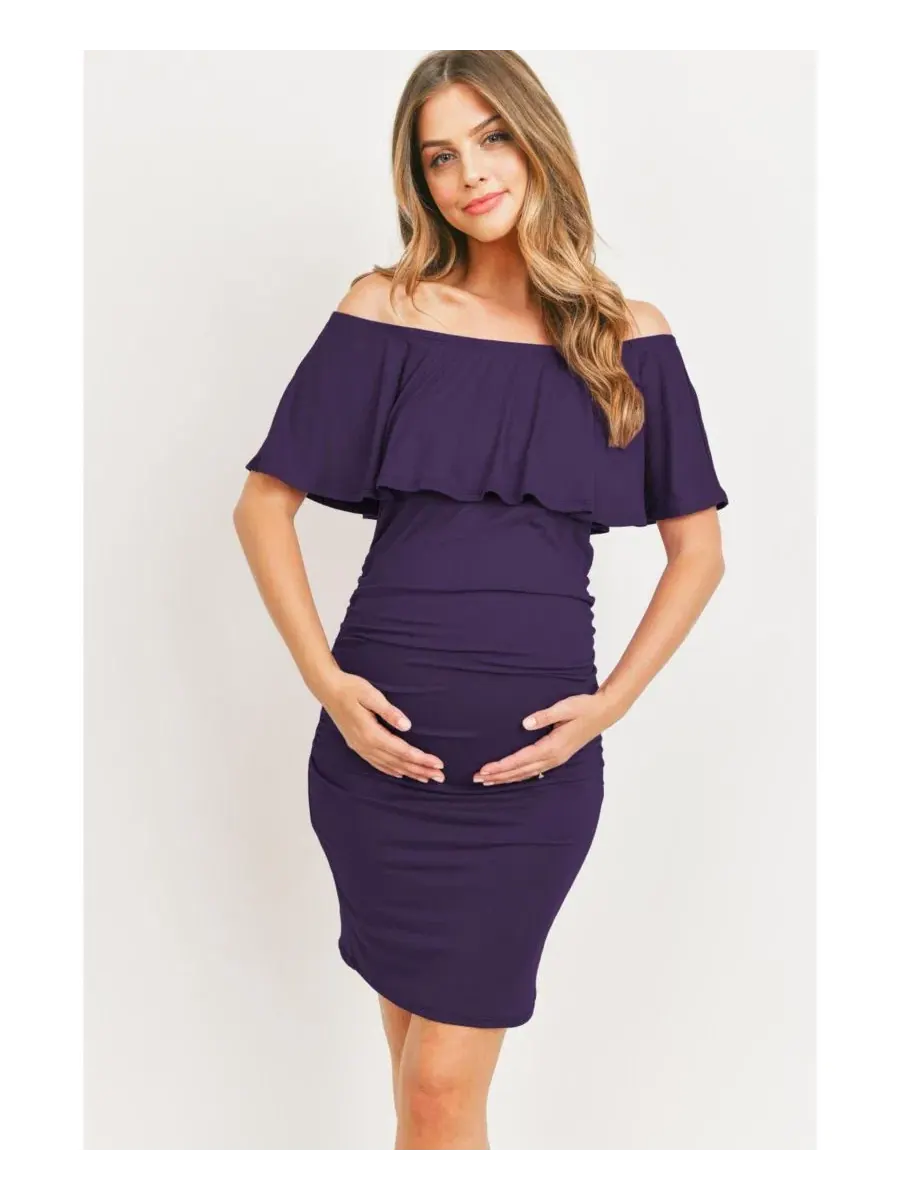 Платье для беременных с рукавом-воланами, модель Off-Shoulder Ruffle Hello Miz