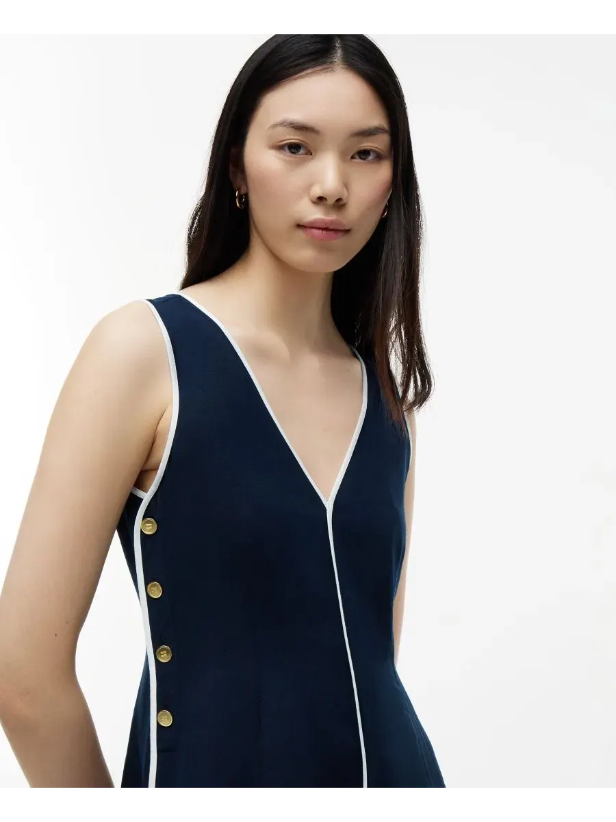 Платье-трапеция без рукавов из льна Tommy Hilfiger — изображение 2 из 4, темный темно-синий