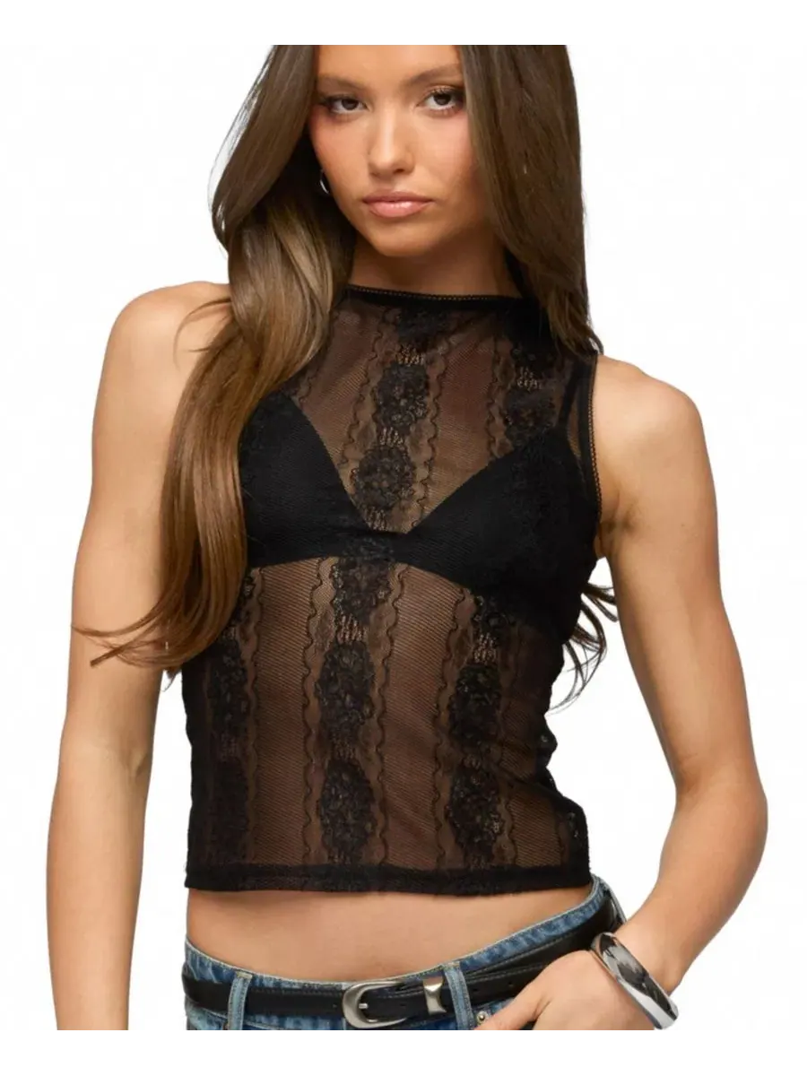 Топ на бретелях с кружевом Ephie Sheer Lace Edikted — изображение 1 из 5, черный
