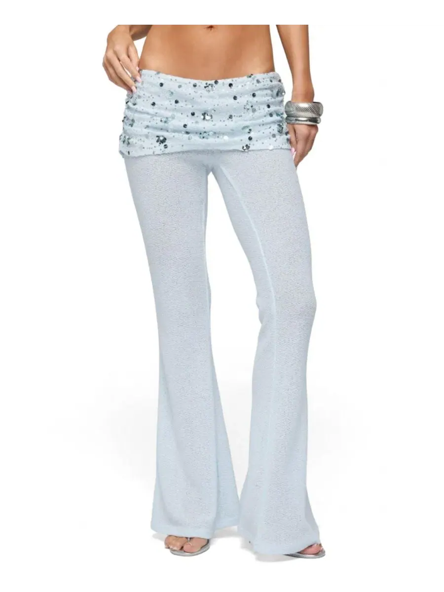 Женские брюки с принтом из бисера и пайеток Zephyra Bead and Sequin Foldover Pants Edikted — изображение 1 из 5