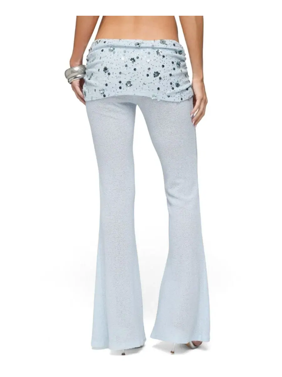 Женские брюки с принтом из бисера и пайеток Zephyra Bead and Sequin Foldover Pants Edikted — изображение 2 из 5