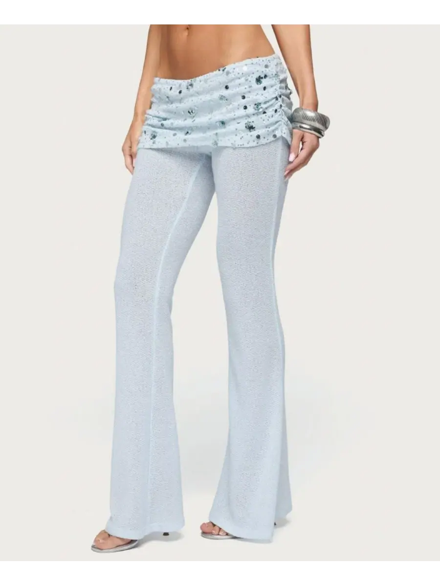 Женские брюки с принтом из бисера и пайеток Zephyra Bead and Sequin Foldover Pants Edikted — изображение 4 из 5