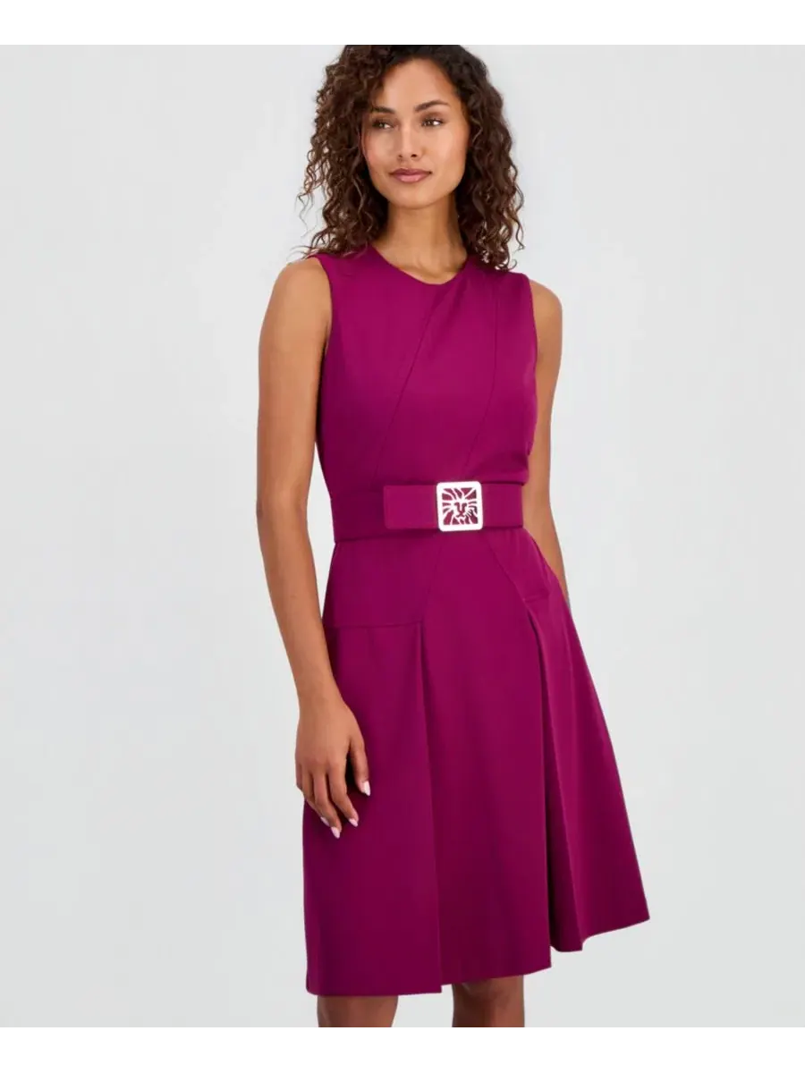 Платье-трапеция без рукавов с поясом Anne Klein — изображение 2 из 5, коричневый
