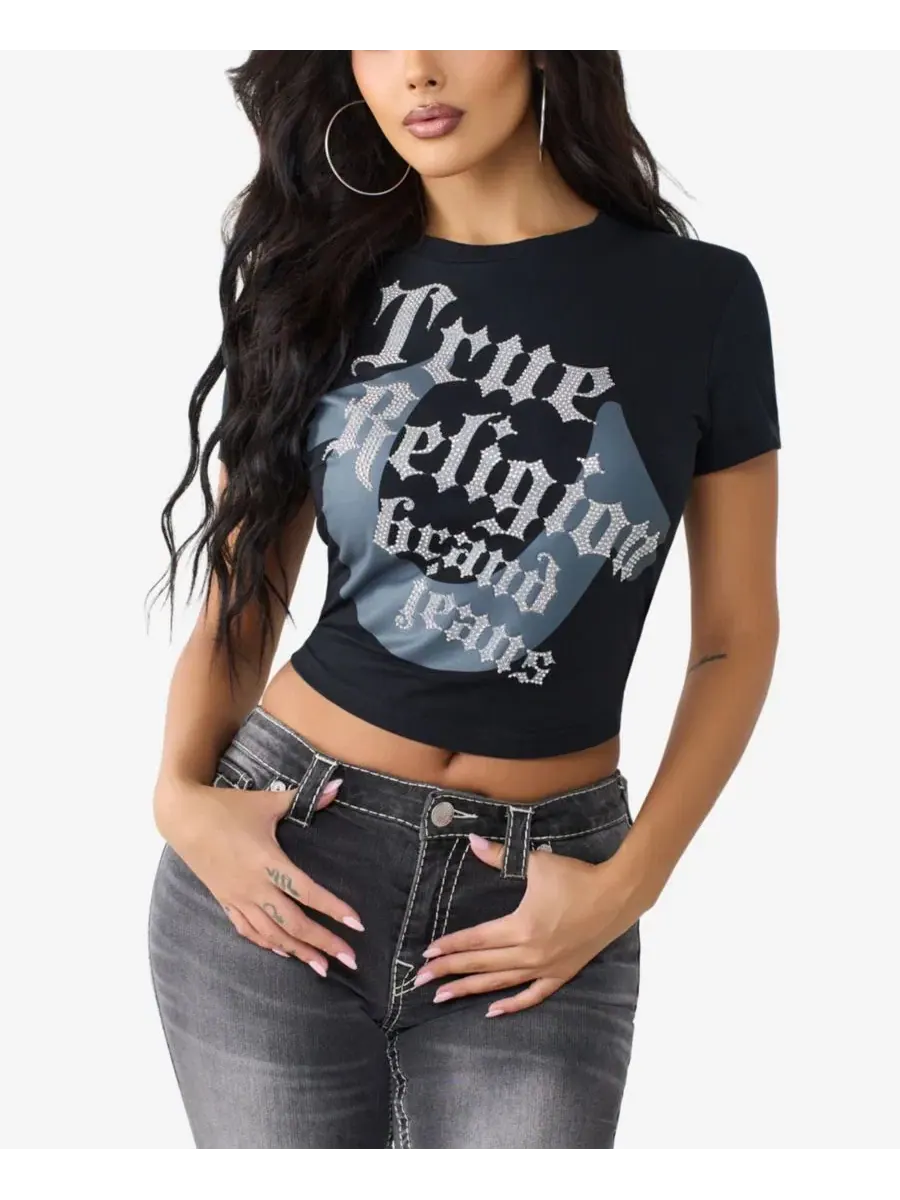 Футболка с кристаллами и принтом логотипа True Religion — черный