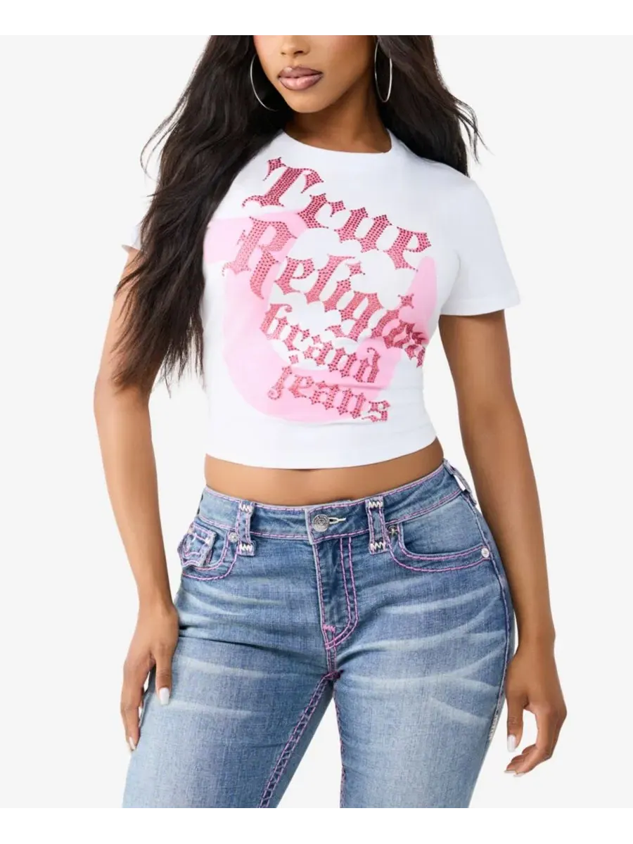 Футболка с кристаллами и логотипом True Religion