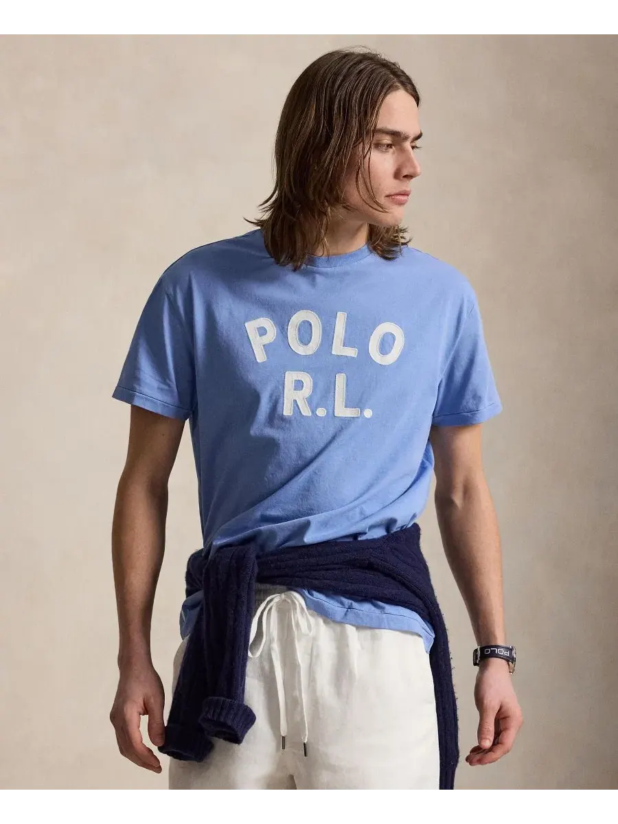 Футболка классического кроя с коротким рукавом, хлопковая Polo Ralph Lauren — изображение 1 из 5, синий