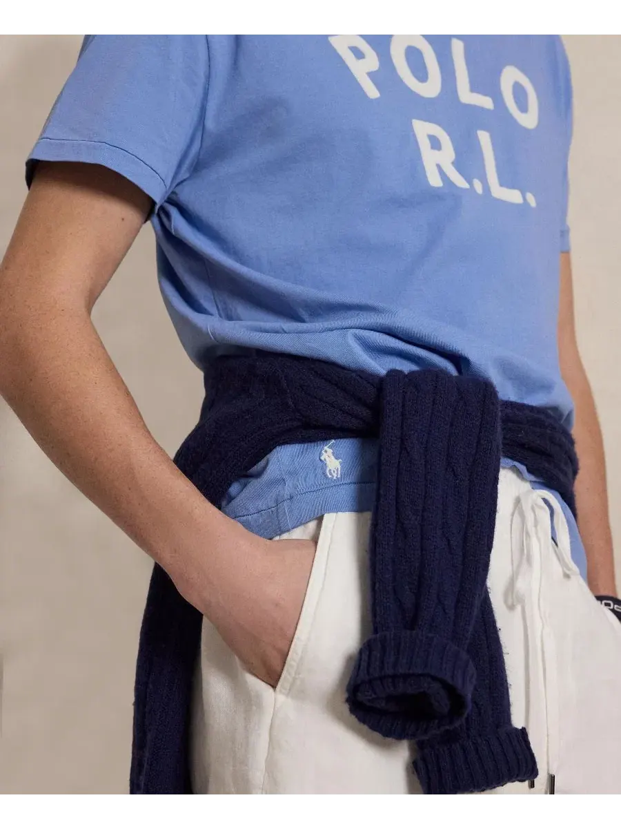 Футболка классического кроя с коротким рукавом, хлопковая Polo Ralph Lauren — изображение 3 из 5, синий