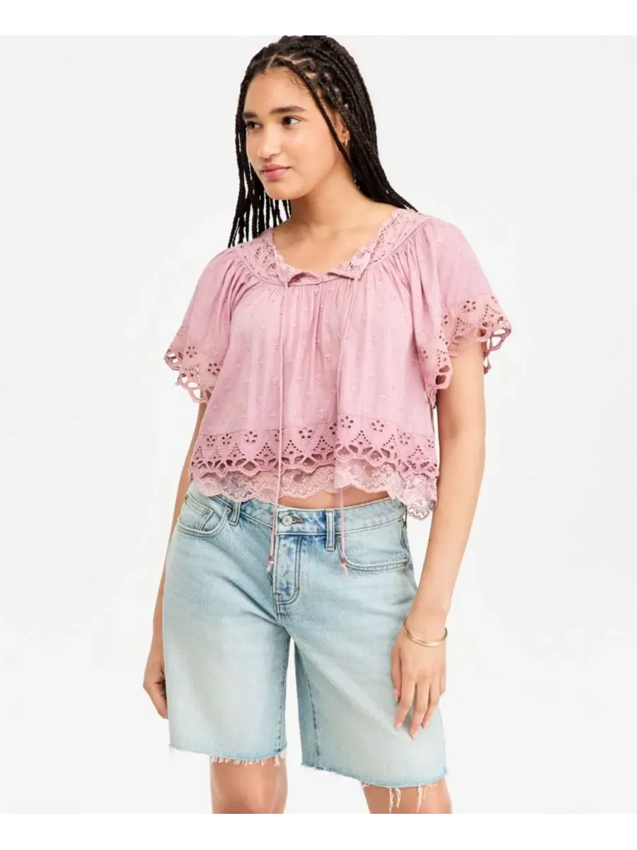 Блузка с кружевной отделкой Battenberg, с вырезом лодочкой Lucky Brand