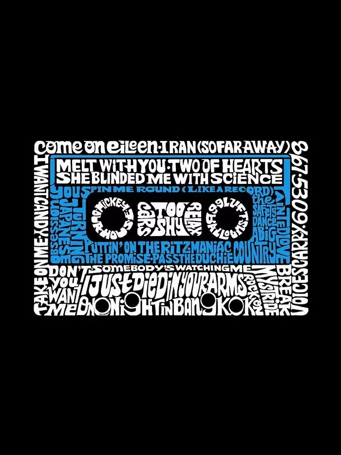 Мужская футболка с коротким рукавом One Hit Wonders Word Art в стиле 80-х LA Pop Art — изображение 3 из 3, черный