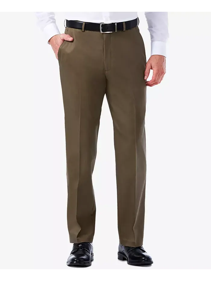 Мужские брюки Premium No Iron Khaki Classic Fit с плоской передней частью и скрытой регулируемой
