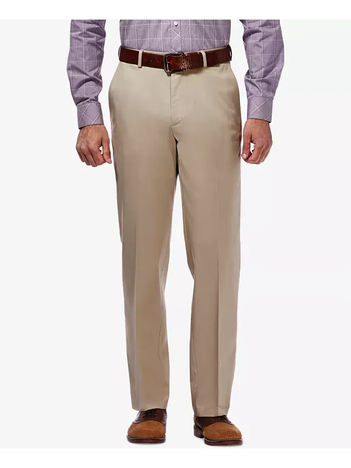 Мужские брюки Premium No Iron Khaki Classic Fit с плоской передней частью и скрытой регулируемой