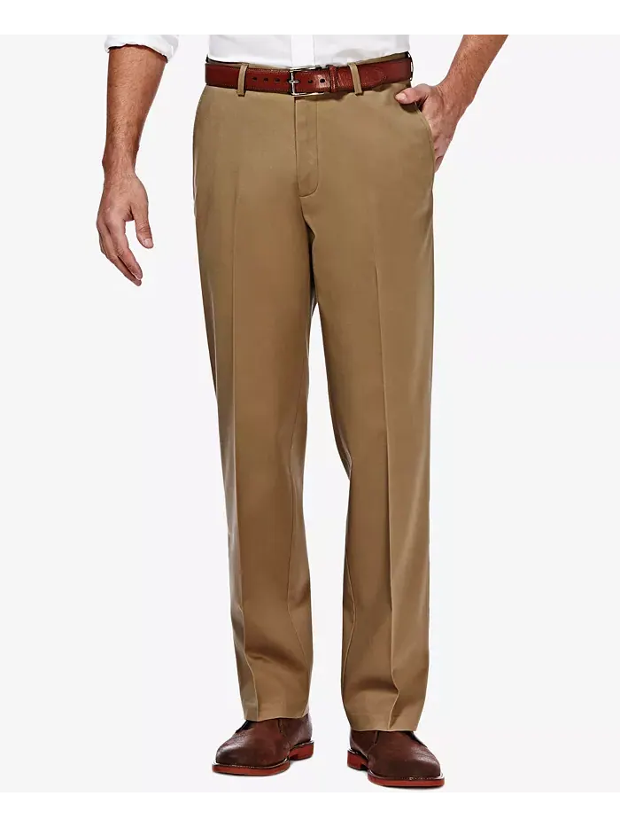 Мужские брюки Premium No Iron Khaki Classic Fit с плоской передней частью и скрытой регулируемой