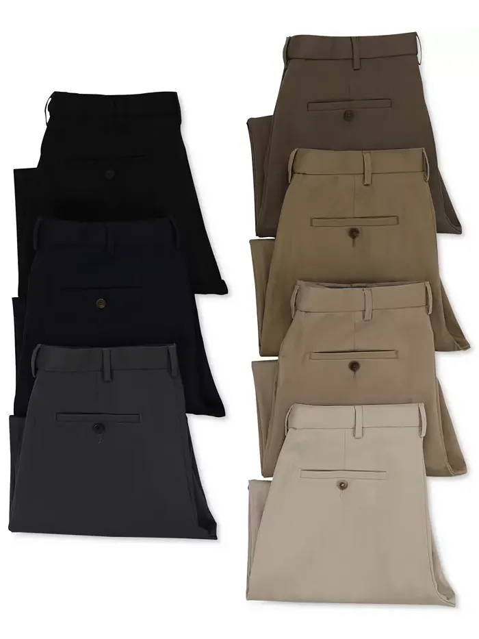 Мужские брюки Premium No Iron Khaki Classic Fit с плоской передней частью и скрытой регулируемой — изображение 6 из 6, хаки