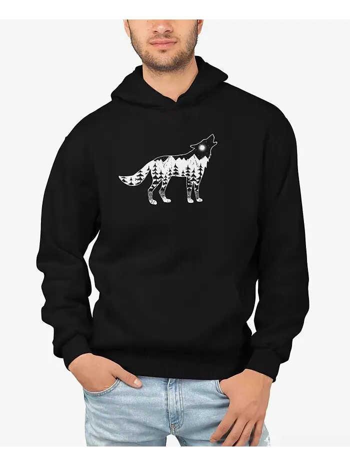 Мужская толстовка с капюшоном Howling Wolf Word Art LA Pop Art — изображение 1 из 3, черный