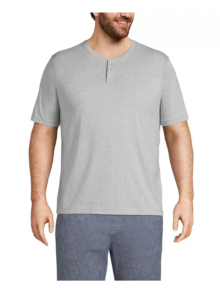 Футболка-хенли с коротким рукавом Big & Tall Super-T Lands' End — изображение 1 из 4, серый