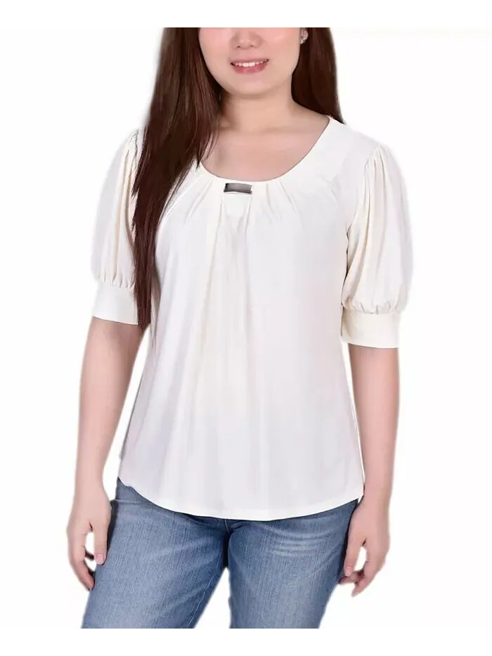 Топ Petite с короткими рукавами и рукавами-фонариками NY Collection