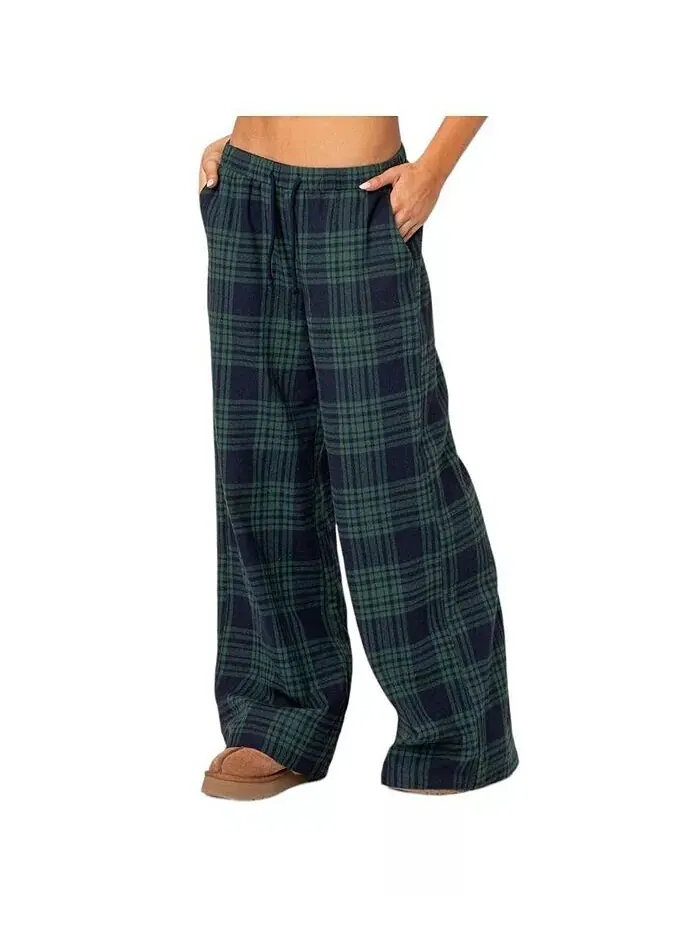 Женские широкие брюки Lounge Around Plaid Edikted — изображение 1 из 3, темно-синий