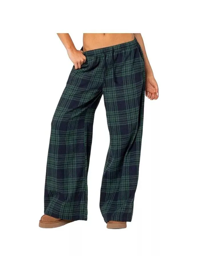 Женские широкие брюки Lounge Around Plaid Edikted — изображение 2 из 3, темно-синий